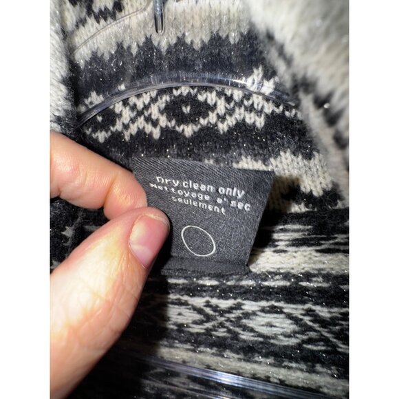 Folia Black & White Lambs Wool Fringe Cardigan Sweater Large Boho Hippie Western - Picture 7 of 7